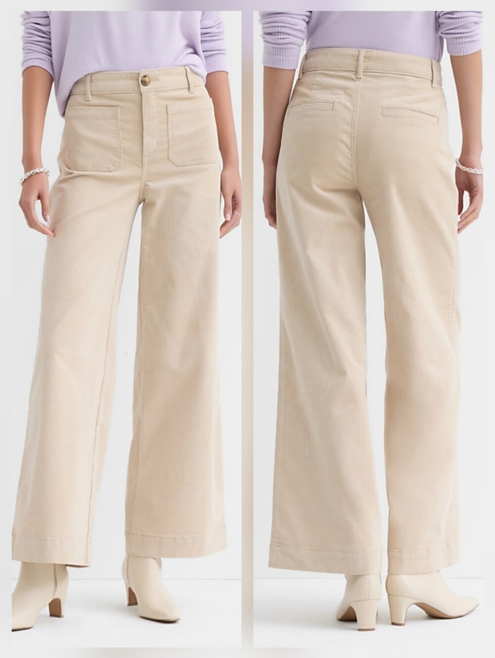 LOFT The Palmer Wide Leg Corduroy Pants Flap Patch Pockets High Rise Size 12